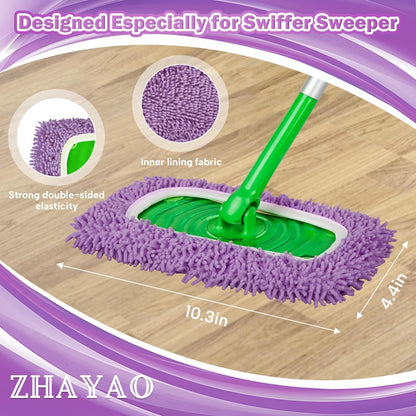 6Pcs Reusable Microfiber Mop Pads Compatible with Swiffer Sweeper, Wet and Dry Flat mop Cover, Replacement Sweeping Mopping pad Refills for Surface/Hardwood Floor Cleaning