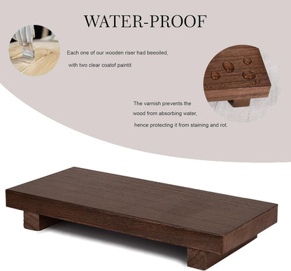 zoocatia Small Wood Tray Pedestal Stand Farmhouse Bathroom Decor Decorative Wooden Riser Kitchen Soap Dish Holder for Vanity, Counter, Sink, 9" x 5.9" - Black