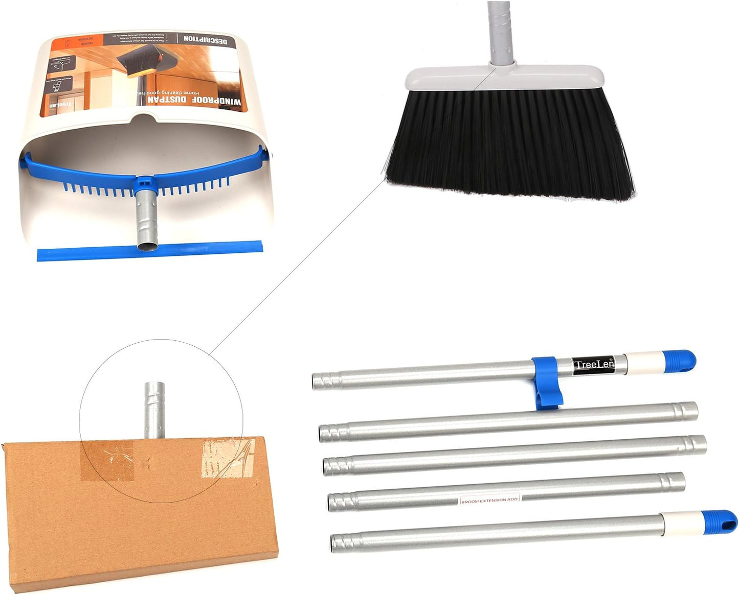 TreeLen Broom and Dustpan Set with 52" Long Handle for Home Kitchen Room Office Lobby Floor Use Upright Stand Up Stand Up Broom with Dustpan Combo