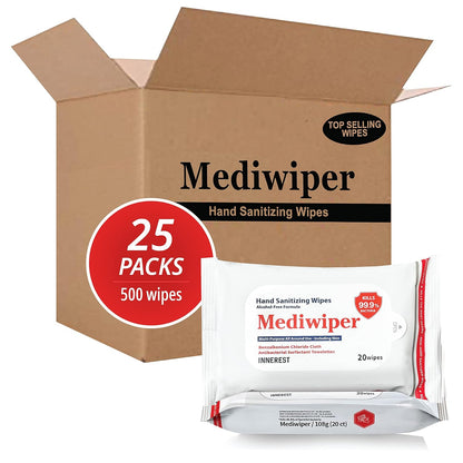 Mediwiper 20 Count Alcohol-Free Sanitizing Wipes Disinfecting Large Unscented Wet Wipes Bulk, Hand Sanitizer (20 Wipes, 100 Wipes (20 * 5))