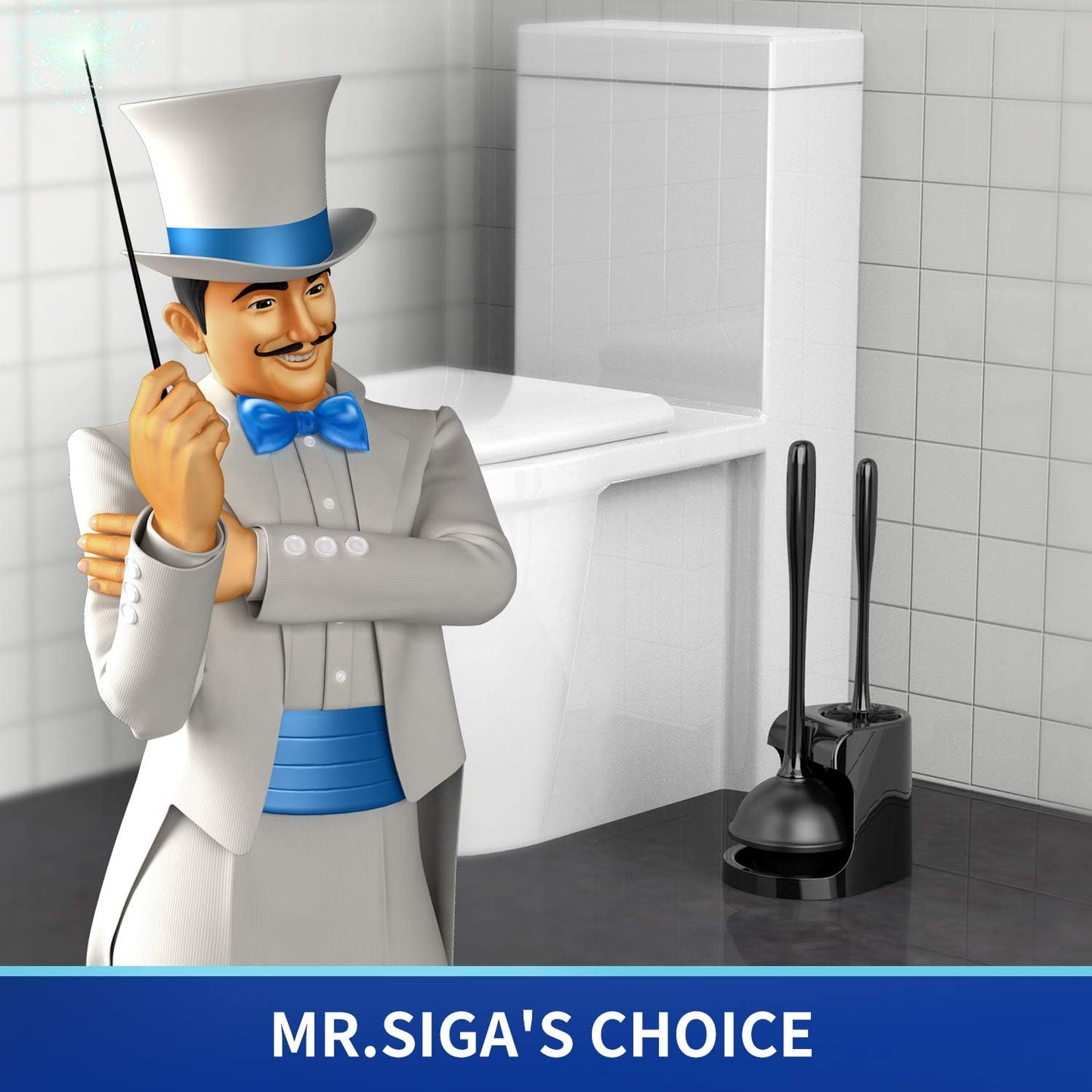 MR.SIGA Toilet Plunger and Bowl Brush Combo for Bathroom Cleaning, Gray, 2 Sets