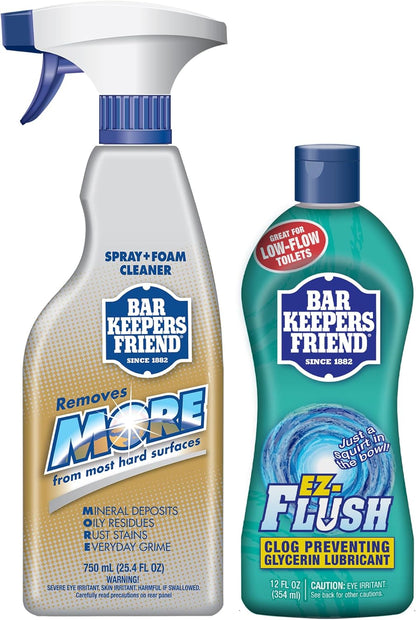 Bar Keepers Friend Spray + Foam Multipurpose Cleaner, 25.4 oz x 2, Surface Cleaner Removes Rust Stains, Mineral Deposits, Soap Scum, Grime & Tarnish