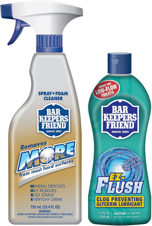 Bar Keepers Friend Spray + Foam Multipurpose Cleaner, 25.4 oz x 2, Surface Cleaner Removes Rust Stains, Mineral Deposits, Soap Scum, Grime & Tarnish