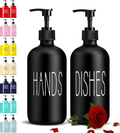 COHOSEGE Glass Soap Dispenser Set 2 Pack,Contains Hand and Dish Soap Dispenser.Premium 16 Oz Black Kitchen Soap Dispenser Set for Kitchen Sink and Farmhouse Decor