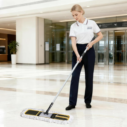 CLEANHOME 24" Commercial Dust Mop for Floor Cleaning, Heavy Duty Sweeper Broom with 2 Microfiber Mop Pads, Wet and Dry Duster Sweeper Broom for Marble, Laminate, Hardwood Floor Cleaning ,Grey