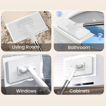 Snap Grip Mini Mop, 2026 Upgraded Disposable Dust Mop, Zero Touch Mini Mops, Convenient Cloth Changing Mops for Kitchen Counter, Foldable 100cm Adjustable Long Handle Mopping Stick (1*mop+5*Cloth)
