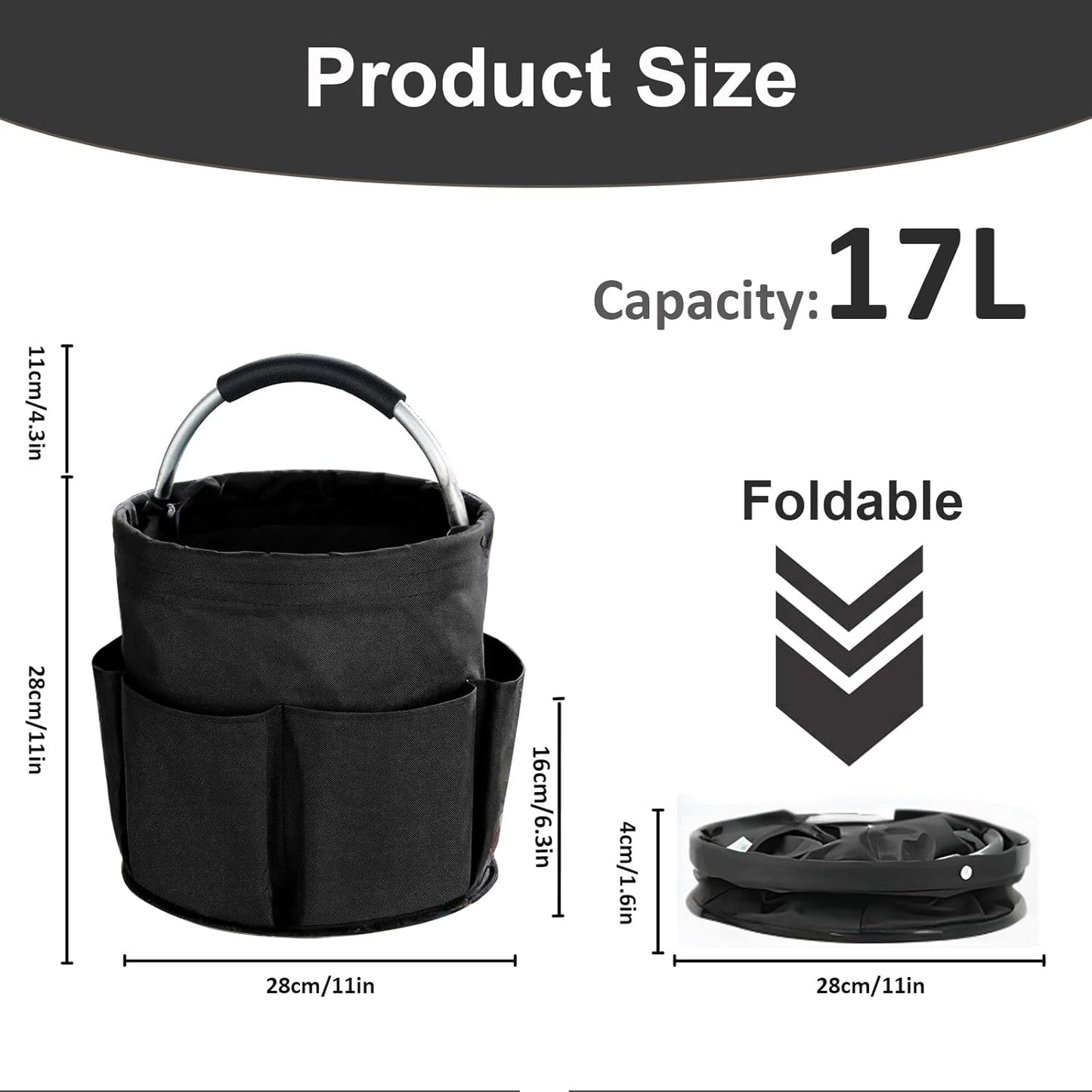 17L Cleaning Caddy with Handle, Cleaning Supplies Organizer, Foldable Storage Basket, Cleaning Supply Caddy, Portable Multi Cleaning Bucket Bag for Home, Garden (Pink)