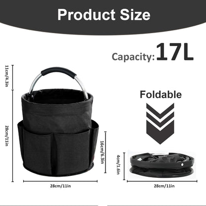 17L Cleaning Caddy with Handle, Cleaning Supplies Organizer, Foldable Storage Basket, Cleaning Supply Caddy, Portable Multi Cleaning Bucket Bag for Home, Garden (Pink)