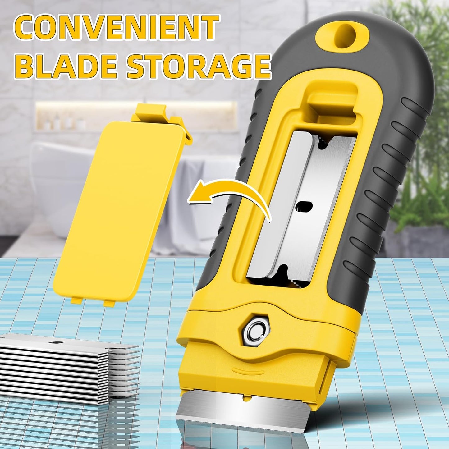 DIYSELF 1 Pack Razor Blade Scraper with 15 Extra Blades, Scraper Tool for Cleaning Window, Paint, Cooktop, Oven, Glass Stove Top Scraper, Razor Scraper with Buit-In Blade Storage