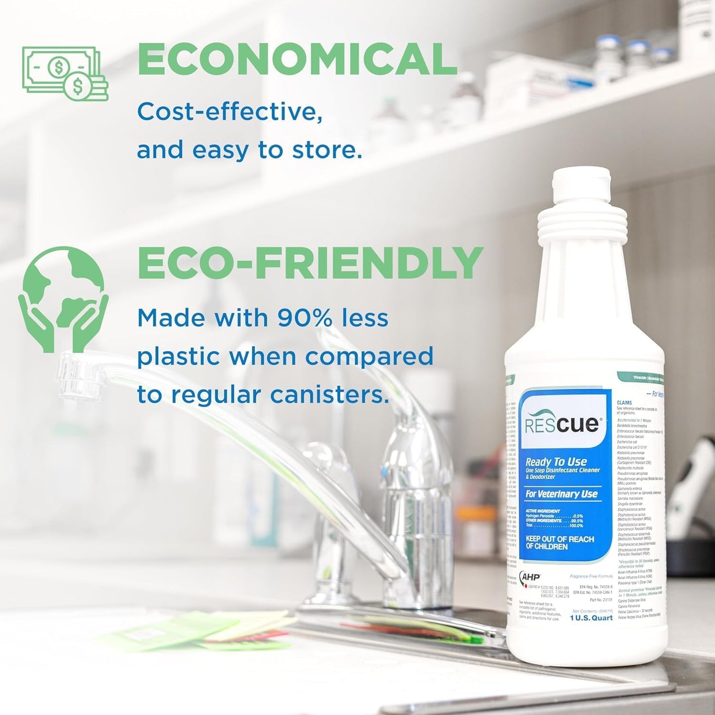 REScue One-Step Ready-to-Use Disinfectant Cleaner & Deodorizer – For Veterinary Use, Animal Shelters, Pet Foster Homes, Kennels, Litter Box – 32 Ounce RTU (Spray Nozzle NOT Included)