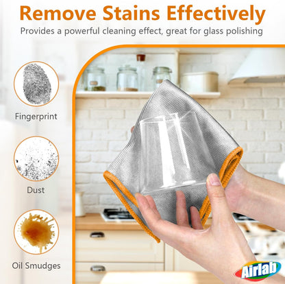 Glass Polishing Cloth Streak Free Miracle Cleaning Cloth Lint Free Microfiber Cleaning Rags for Glasses Kitchen Dish Mirrors Easy Clean, Pack of 6, 12" x 12"