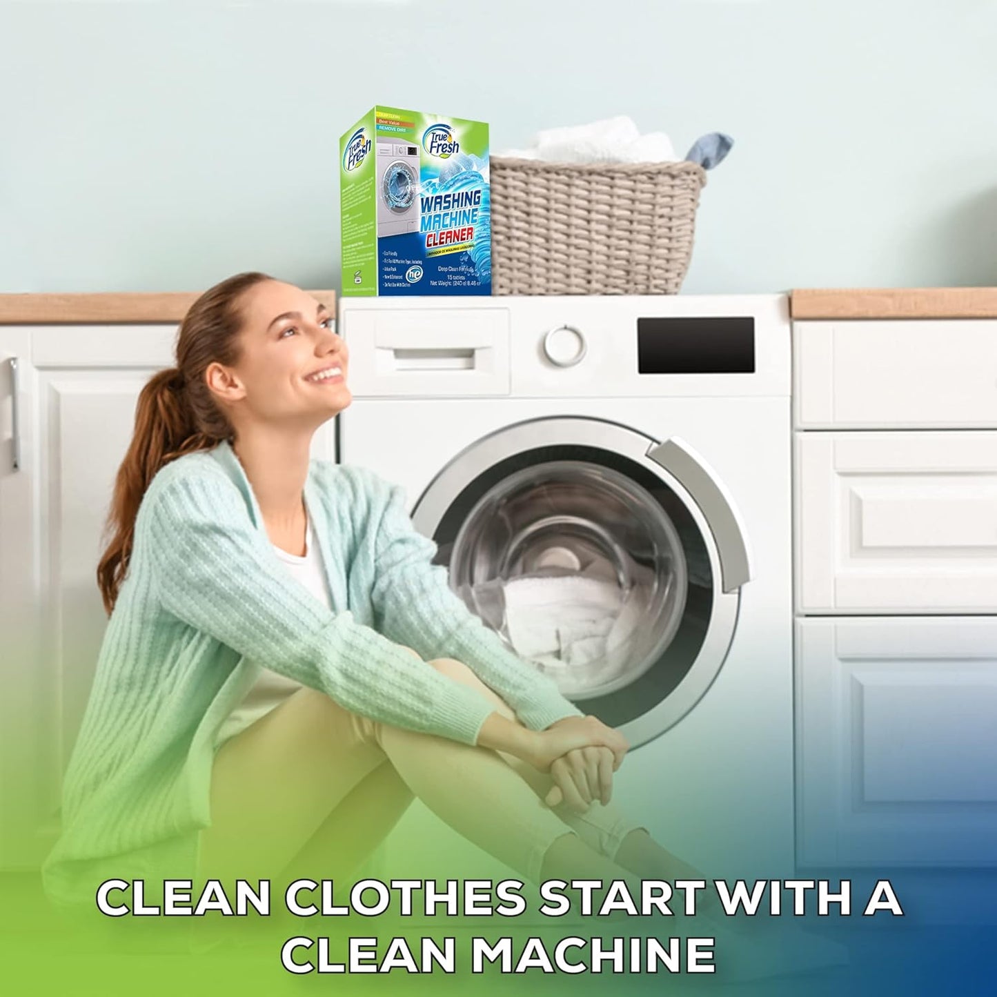 True Fresh Washing Machine Cleaner Effervescent Tablets, 25 Solid Deep Cleaning Tablet, Finally Clean All Wash Machines Including HE Front Loader Top Load, No more Stinky Grimy Washer tub
