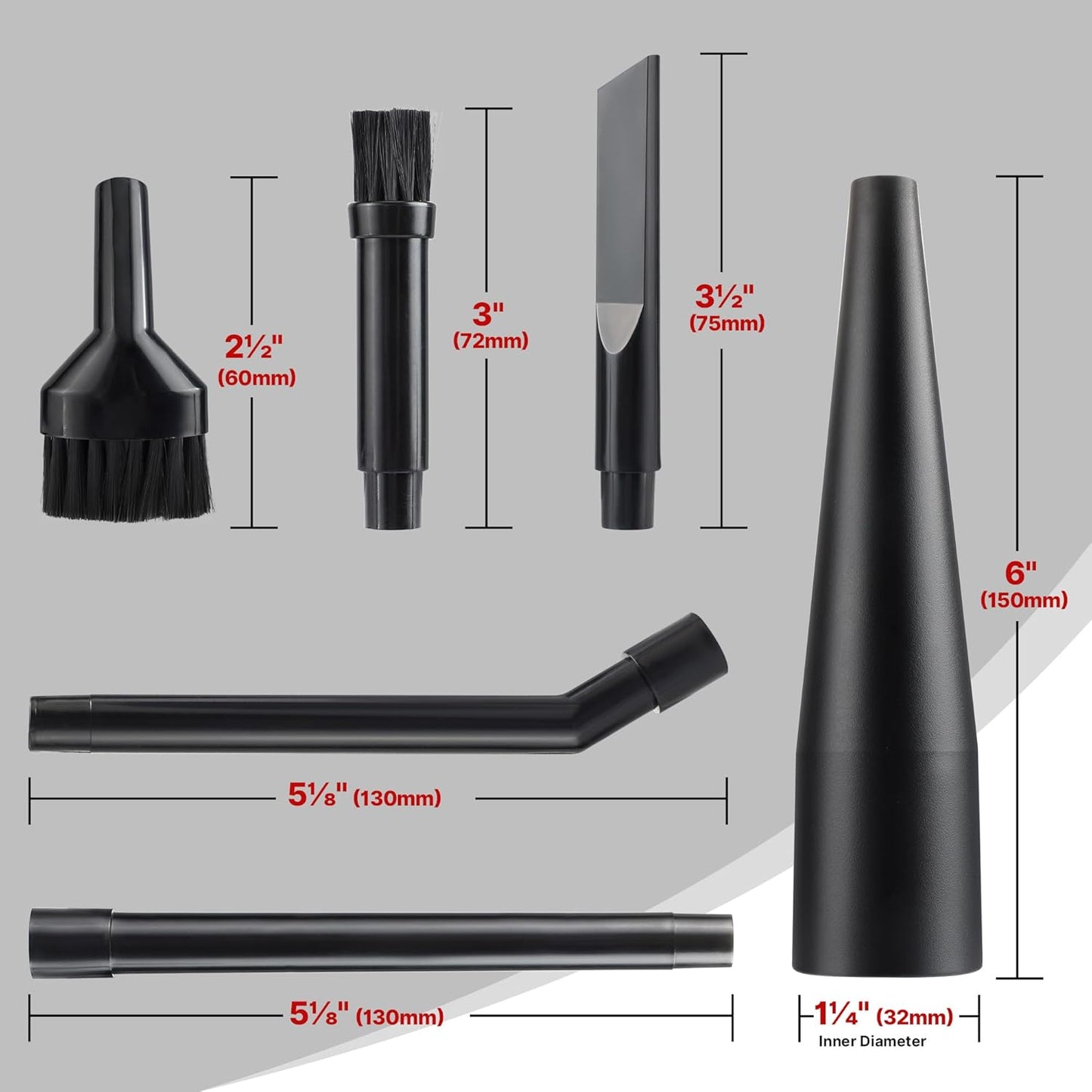 Shop-Vac Micro Cleaning Nozzle Kit, 1-1/4" Detailed-Cleaning Attachments for Compact Wet Dry Shop Vacuum, Storage Bag Included, 6 Pieces