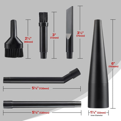Shop-Vac Micro Cleaning Nozzle Kit, 1-1/4" Detailed-Cleaning Attachments for Compact Wet Dry Shop Vacuum, Storage Bag Included, 6 Pieces