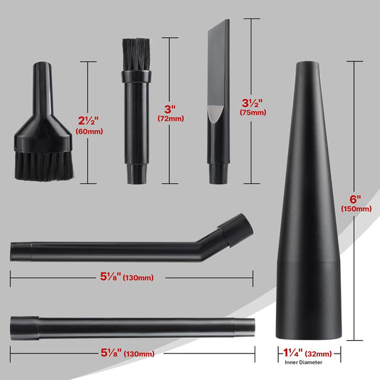 Shop-Vac Micro Cleaning Nozzle Kit, 1-1/4" Detailed-Cleaning Attachments for Compact Wet Dry Shop Vacuum, Storage Bag Included, 6 Pieces