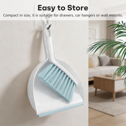 NACENA Mini Broom and Dustpan Set, Small Dust Pan and Brush Set with Handle Dustpan Teeth for Cleaning Hair Suitable for Office Desks Drawers Sofas Outdoor Camping, Light & Purple