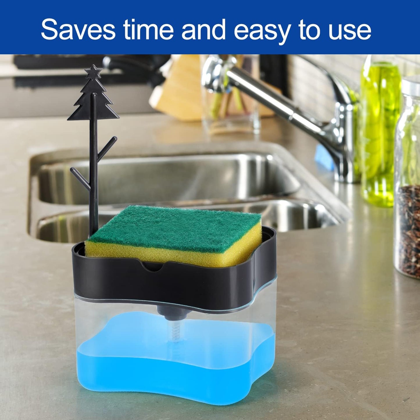 New 2026 Version Soap Dispenser with Added Features - Premium Quality Dish Soap Dispenser - Countertop Kitchen Soap Dispenser, Sink Dish Washing 13 Ounces (Sponge Included)