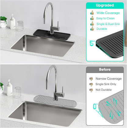 24 Inch Longer Faucet Mat for Kitchen Sink, 5° Slope Fast Self-draining, Kitchen Sink Splash Guard Silicone Sink Faucet Mat Splash Guard Kitchen Sink Area Tidy Splash Faucet Guard Draining Mat