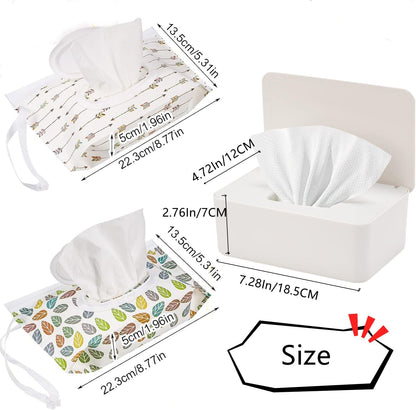 Wipe Dispenser White,Reusable Flushable Wipe Holder Set with 2Pcs Refillable Portable Wipe Bag for Baby Adult Bathroom,Wipe Container with Lids Keeps Wipes Fresh,Baby Shower New Mom Gifts