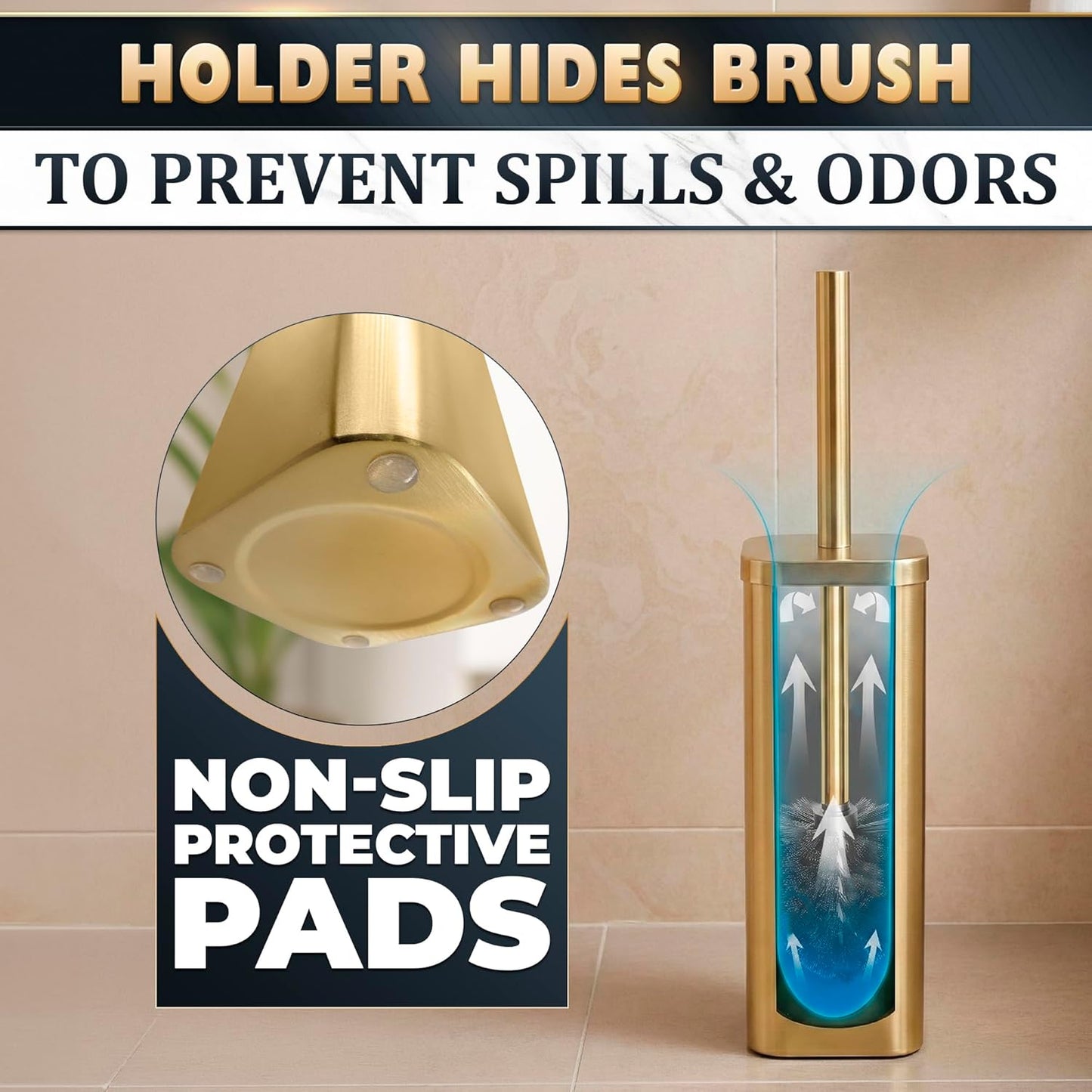 Stylish Stainless Steel Toilet Brush and Holder Set - Silver Toilet Bowl Brush and Holder with Splash Cover, Sturdy Bristles, Corrosion & Scratch Resistant - Elegant Design, Effective Deep Cleaning