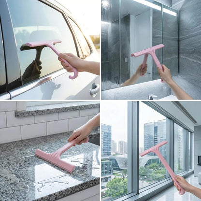 Silicone Shower Squeegee - All-in-One Design with Built-in Hook, 10 Inch Streak-Free Bathroom and car Cleaner for Glass Doors, Mirrors, Windows, Tiles Purple