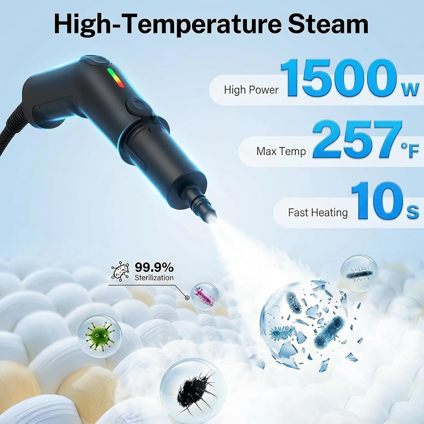 Steam Cleaner, 3 Level Adjustable Pressurized Steam Cleaner for Home, 10s Heat-Up Handheld Steamer for Cleaning, 1.9 Qt Tank Portable Steam Cleaner for Car, Home, Tile, Grout