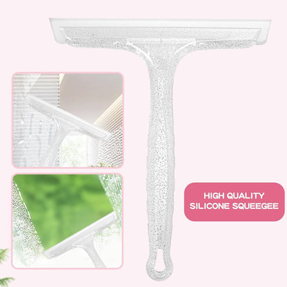 Shower Squeegee for Glass Doors, Bathroom Squeegee for Shower, Mini Window Squeegee, Home Bathroom Silicone Cleaner Tool, Suitable for Bathroom, Kitchen, Tile, Mirror, Car Glass, 8in Rose Pink