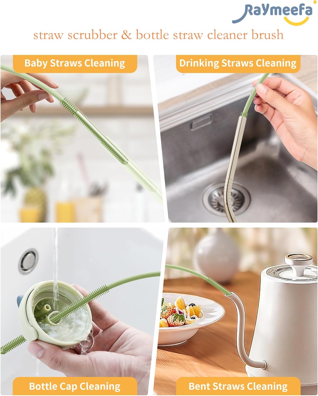 Straw Cleaner Brush Set - Raymeefa Scratch-Free Detail Cleaning for Reusable Straws & Tumblers (Blue)