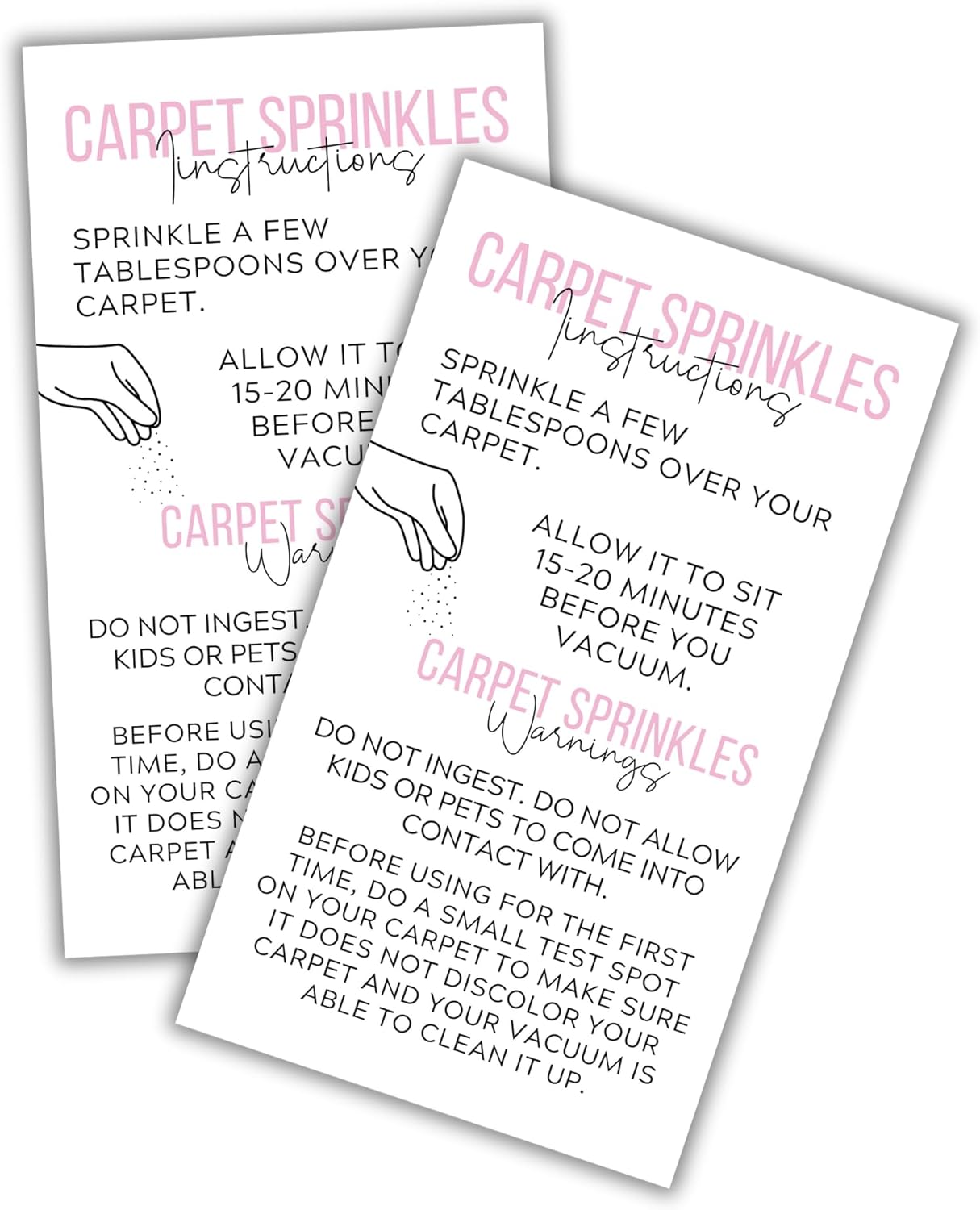 Carpet Sprinkles Freshener Instructions and Warning Label Pink Cards | 50 pk 2x3.5” DIY Crafters Deodorizer Jar Scents For Selling Packaging
