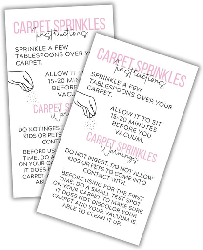 Carpet Sprinkles Freshener Instructions and Warning Label Pink Cards | 50 pk 2x3.5” DIY Crafters Deodorizer Jar Scents For Selling Packaging
