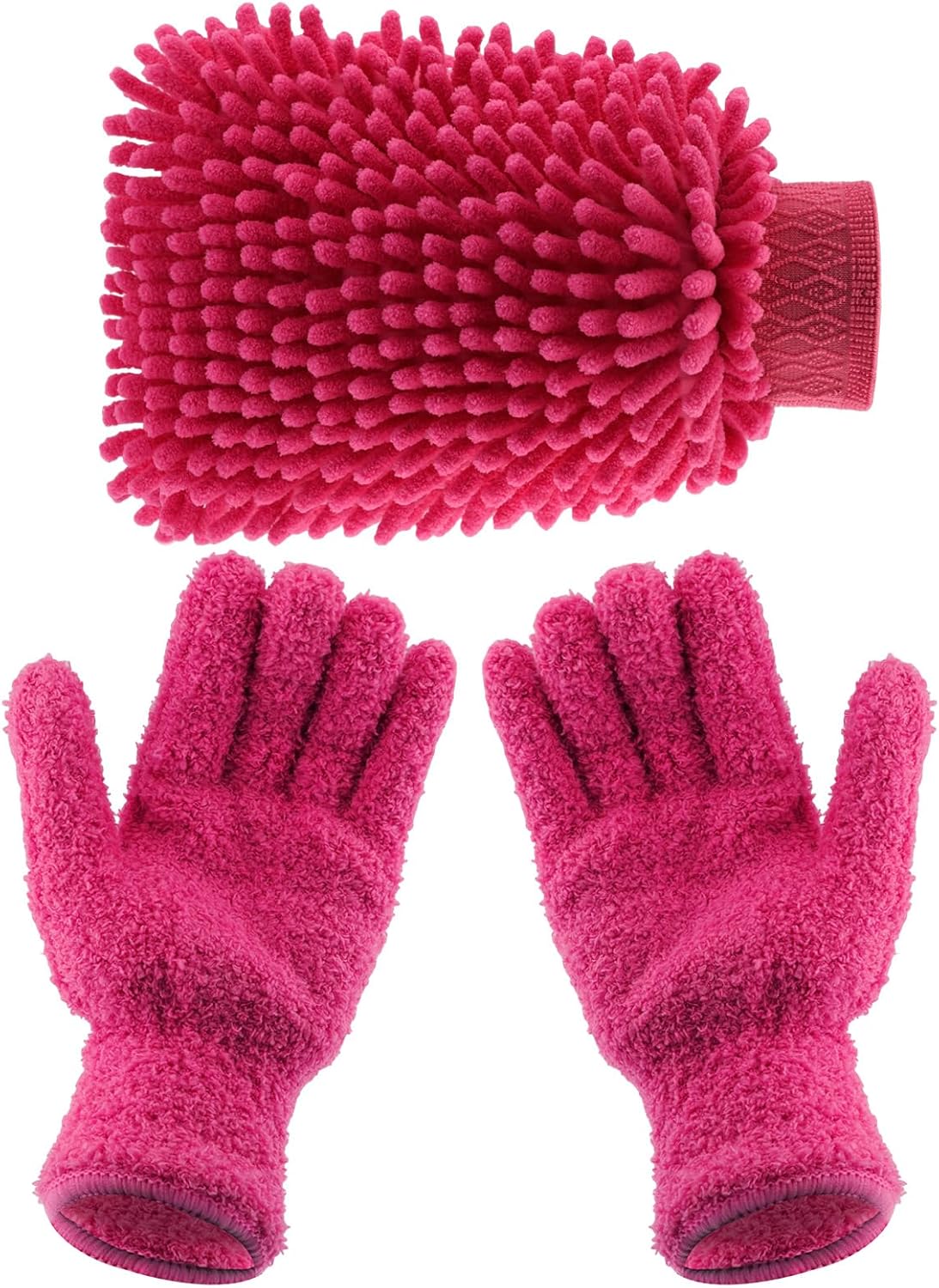 3 Pcs Microfiber Dusting Mitt Gloves Microfiber Plant Cleaning Gloves for Leaf Cleaning Plant Blinds Furniture House (Deep Pink)
