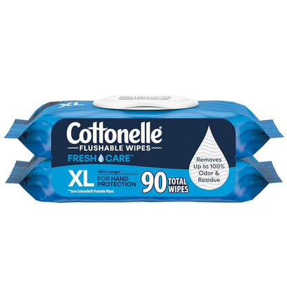 Cottonelle Fragrance Free Flushable Wet Wipes, Adult Wet Wipes, 2 Flip-Top Packs, 42 Wipes Per Pack