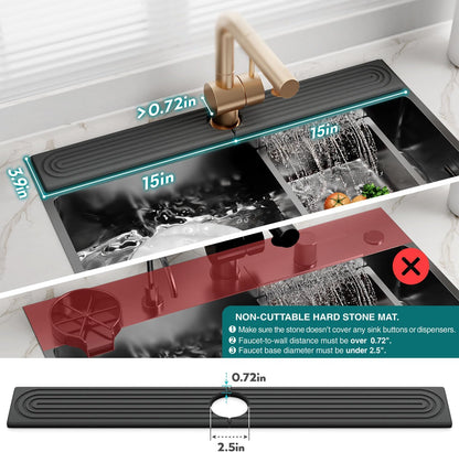 Eormoe Faucet Mat for Kitchen Sink – Diatomite Stone Drying Mat & Sink Protectors, Prevent Moisture – Sink Splash Guard Water-Absorbing Stone Tray for Bathroom Counter (Light Grey, 23.6" x 3.9")