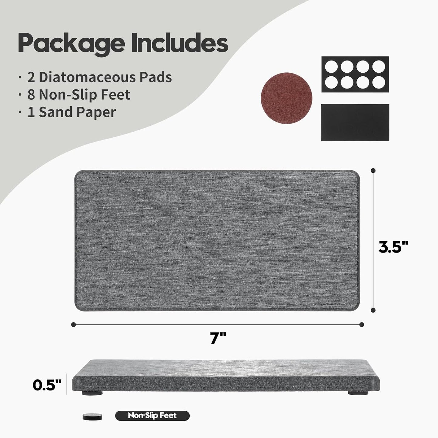2PCS Water Absorbing Stone Drying Tray for Kitchen Counter & Bathroom Sink, Diatomite Faucet Splash Guard, Soap Dispenser Rack & Sponge Holder Caddy Organizer, Marble White (Printed Pattern), 9"x 3.5"