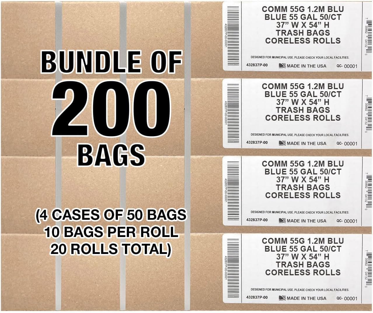 Ultrasac Heavy Duty 55 Gallon Clear Trash Bags - (Value 50 Pack) - 1.2 MIL equivalent Industrial Strength Plastic 37" x 54" for 50-55 Gal Cans -Fits Toter, Rubbermaid Brute, Carlislie Bronco etc.