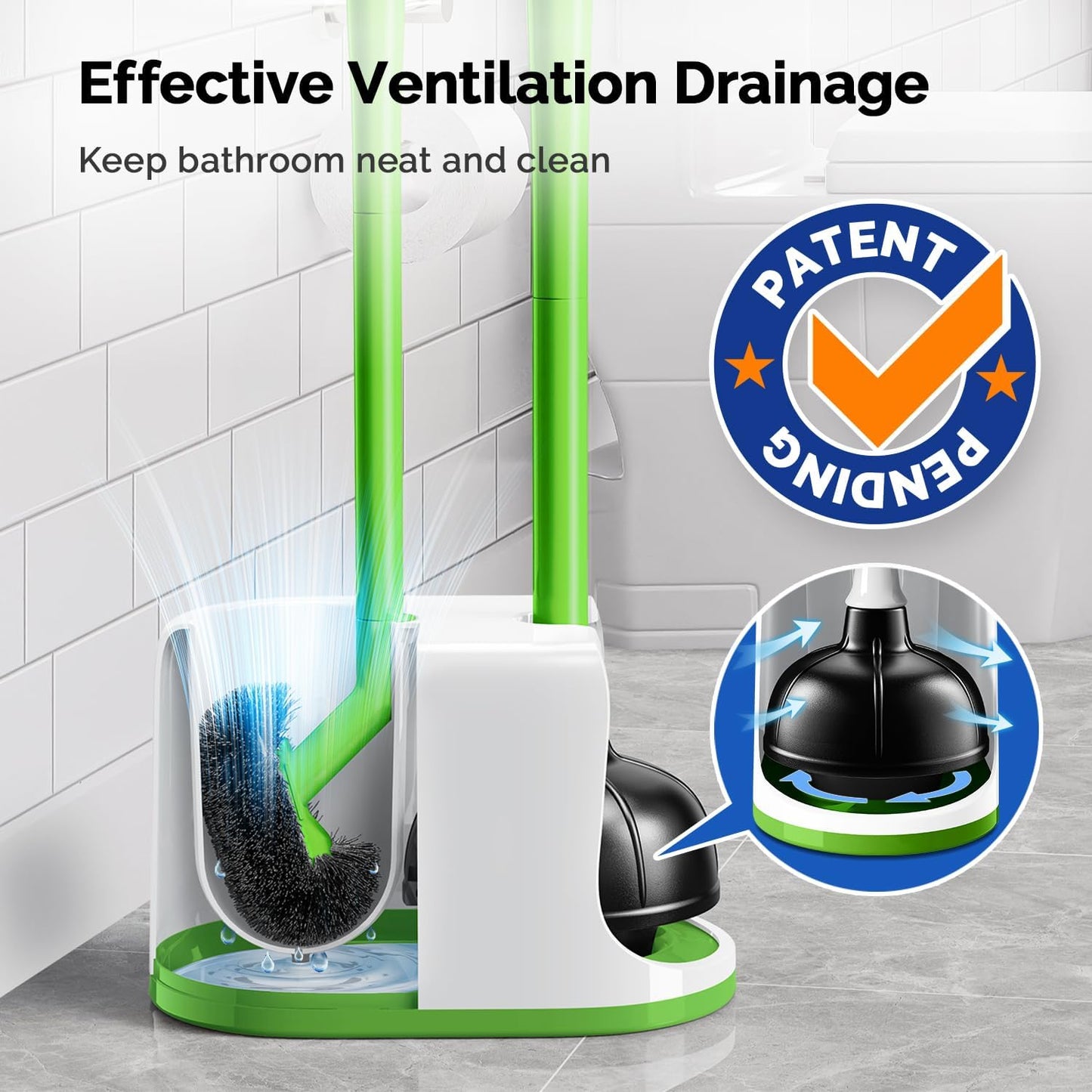 HAMITOR Toilet Plunger Bowl Brush Combo：Heavy Duty Rubber for Drain Clog Remover - Curved Design Bristles for Deep Cleaning Under Rim - Compact Bathroom Cleaning Tools for New Homet Essentials - White