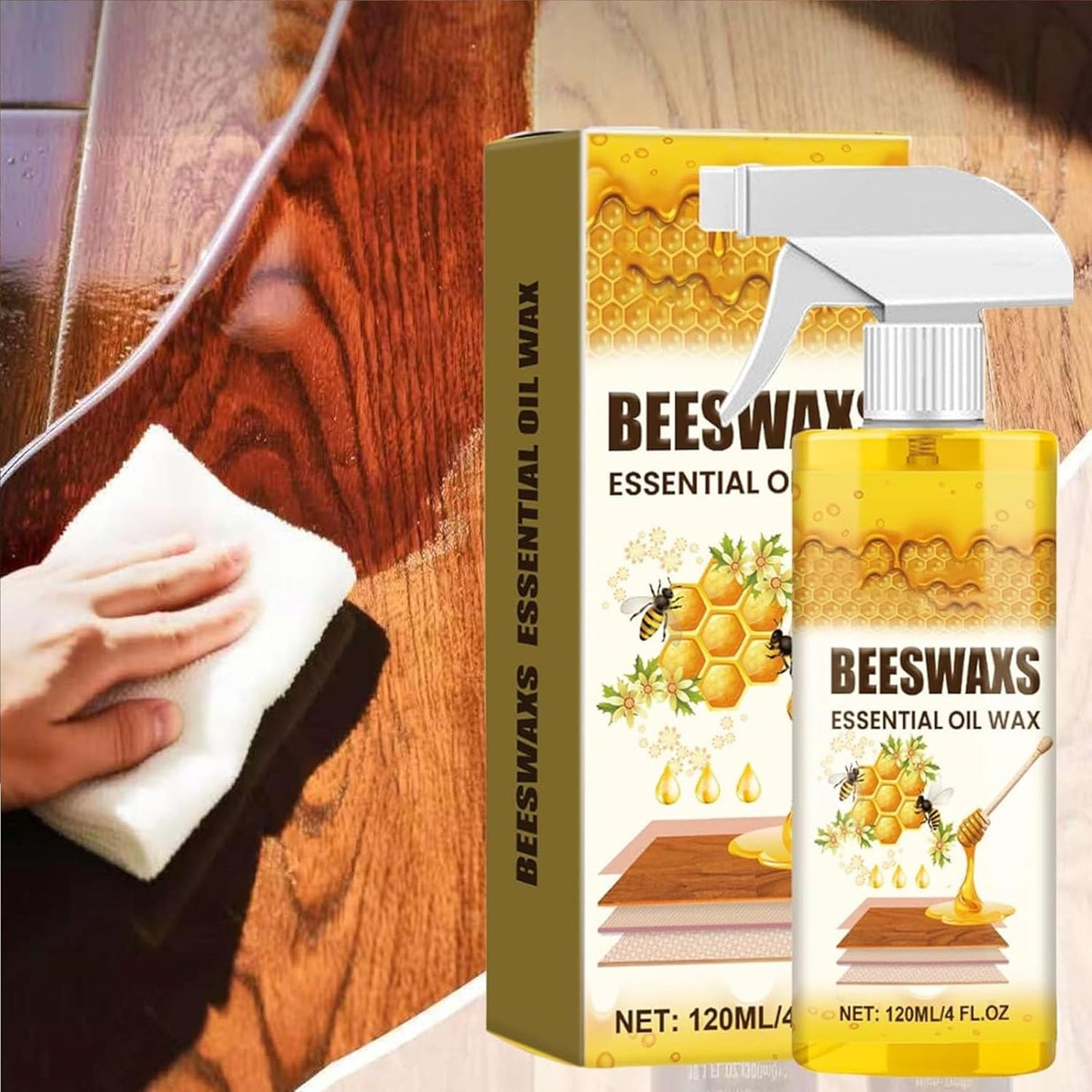 Beeswax Wood Polish Spray,Beeswax Wood Conditioner, Bees wax Essential OilWax, Bees Wax furniture Polish and Cleaner Natural Wood Polish for Floors and Furniture (2pcs)