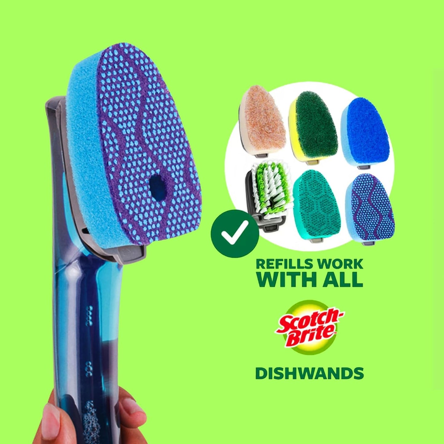 Scotch-Brite Scrub Dots Non-Scratch Soap-Dispensing Dishwand, 1 Count, Keeps Hands Out of The Mess, Fits All Scotch-Brite Refills, Assorted Colors