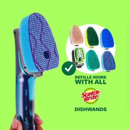 Scotch-Brite Scrub Dots Non-Scratch Soap-Dispensing Dishwand, 1 Count, Keeps Hands Out of The Mess, Fits All Scotch-Brite Refills, Assorted Colors