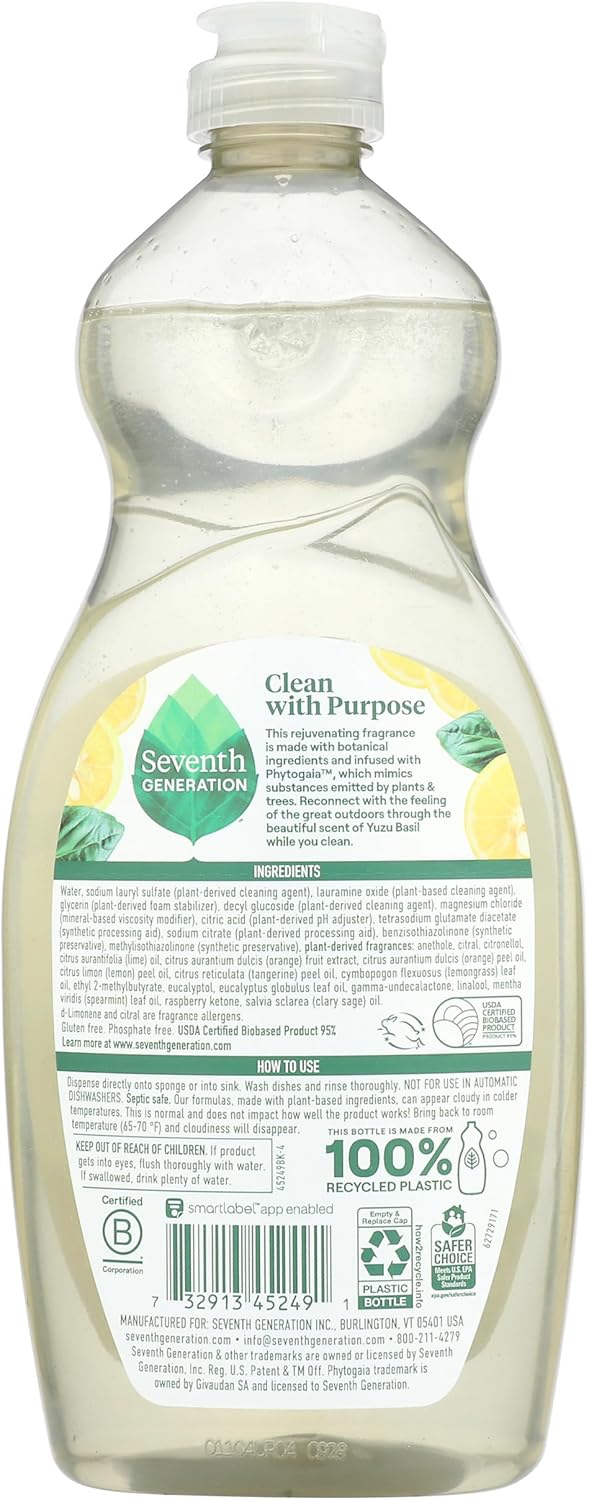 Seventh Generation Hand Dish Liquid Yuzu Basil Rejuvenating 19 fl oz