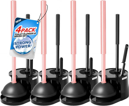 FORASTO 4Pack 2 in 1 Toilet Brush and Plunger Set, Extended Handle Plunger,Toilet Bowl Brush Plunger Set,Bathroom Cleaning Tools,Toilet Brush Plunger Combo,Cleaning Supplies, Cleaning Brush