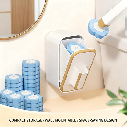 Disposable Toilet Brush with 48 Refill Heads and Holder– Includes Storage Caddy&Toilet Bowl Wand, Wall-Mount Scrubbing Toilet Brush Bathroom Cleaning Kit (1 Wand+48 Refills)