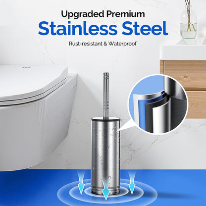 HAMITOR Toilet Brush and Holder Set: 304 Stainless Steel Heavy Duty Deep Cleaning Bowl Cleaner Brush with Curved Bristle - Space Saving Wall-Mounted for Home Apartment Bathroom Accessories Silver