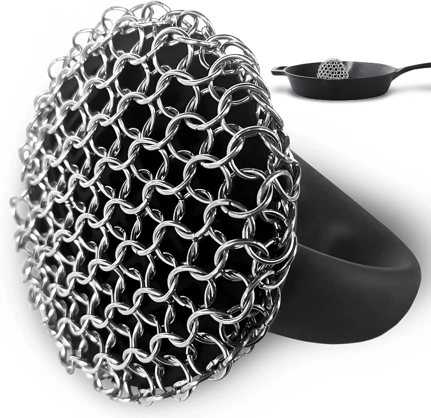 Cast Iron Scrubber 316L Chainmail Cleaner for Pans, Frying Pans & Grills, Ergonomic Handle &Large Panel for Cleaning Cast Iron