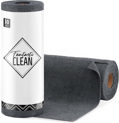 Fantasticlean Microfiber Cleaning Cloth Roll -75 Pack, Tear Away Microfiber Towels, 12" x 12", Reusable, Washable, Scratch Free, Ultra Absorbent Dishcloth for All-Around Cleaning Supplies (White)