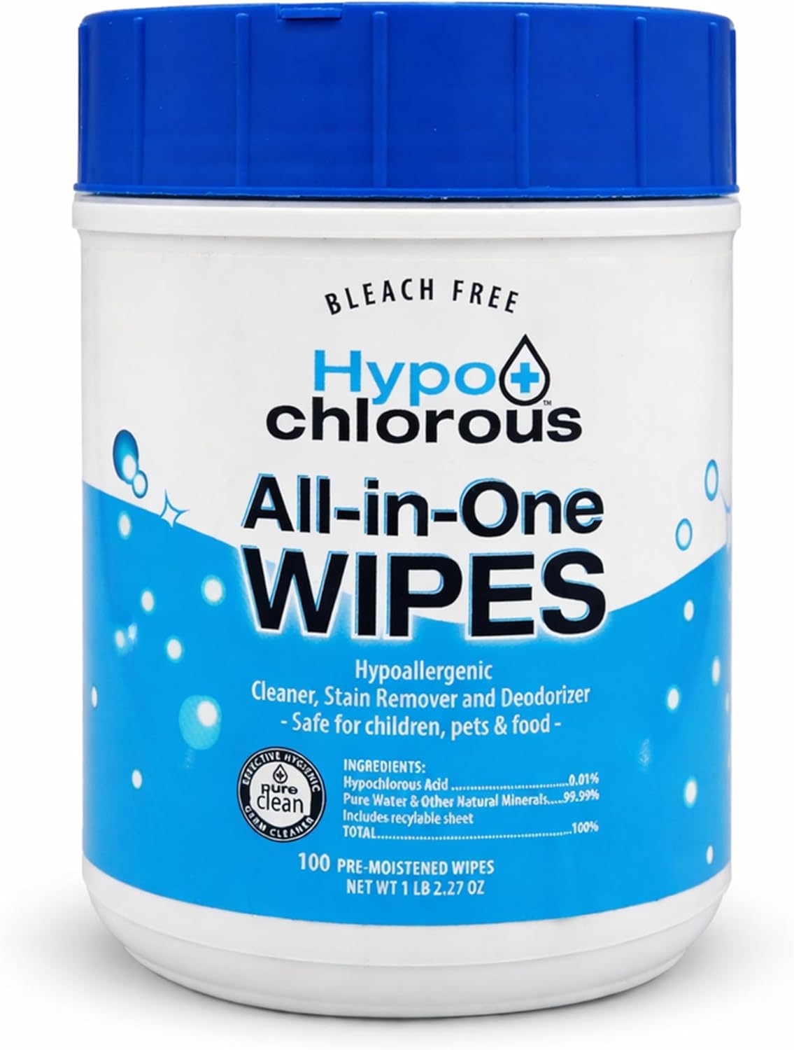 Hypochlorous Acid Wipes – 100 Count Non-Toxic Cleaner for Skin, Baby, Pet, Home & Gym – Bleach-Free