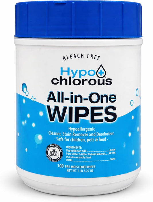 Hypochlorous Acid Wipes – 100 Count Non-Toxic Cleaner for Skin, Baby, Pet, Home & Gym – Bleach-Free