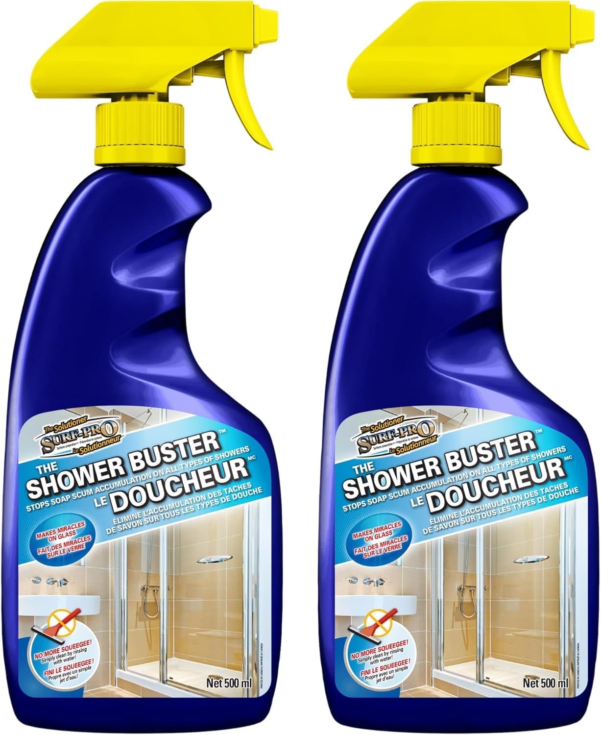 SURF PRO Shower Glass Door Cleaner – Shower Buster Spray for Soap Scum & Hard Water Stains – No Scrub Bathroom Cleaner for Glass, Tile, Chrome, Ceramic, RV and Septic Safe (500ml / 16.9oz)