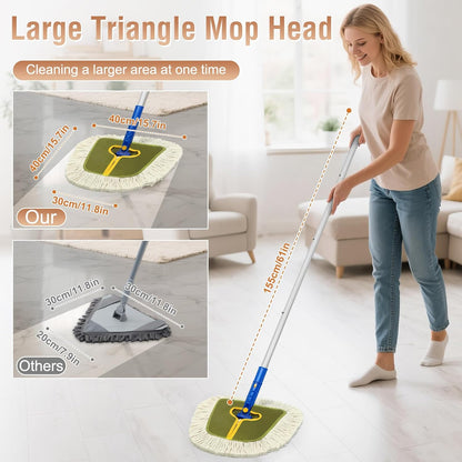 Commercial Dust Mop for Hardwood Floors Cleaning,Industrial Dry Mop Broom with 2 Replacement Wedge Cotton Mop Pads for Walls,Hardwood,Laminate, Vinyl,Tile,Home,Warehouse Floor Duster,Green