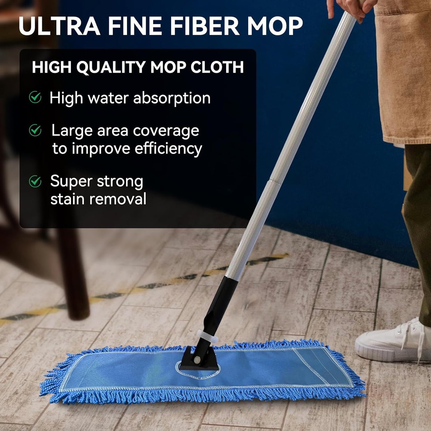3 Pack 24 Inch Microfiber Dust Mop Head, Medium Washable Commercial Sweeper and Janitorial, Blue